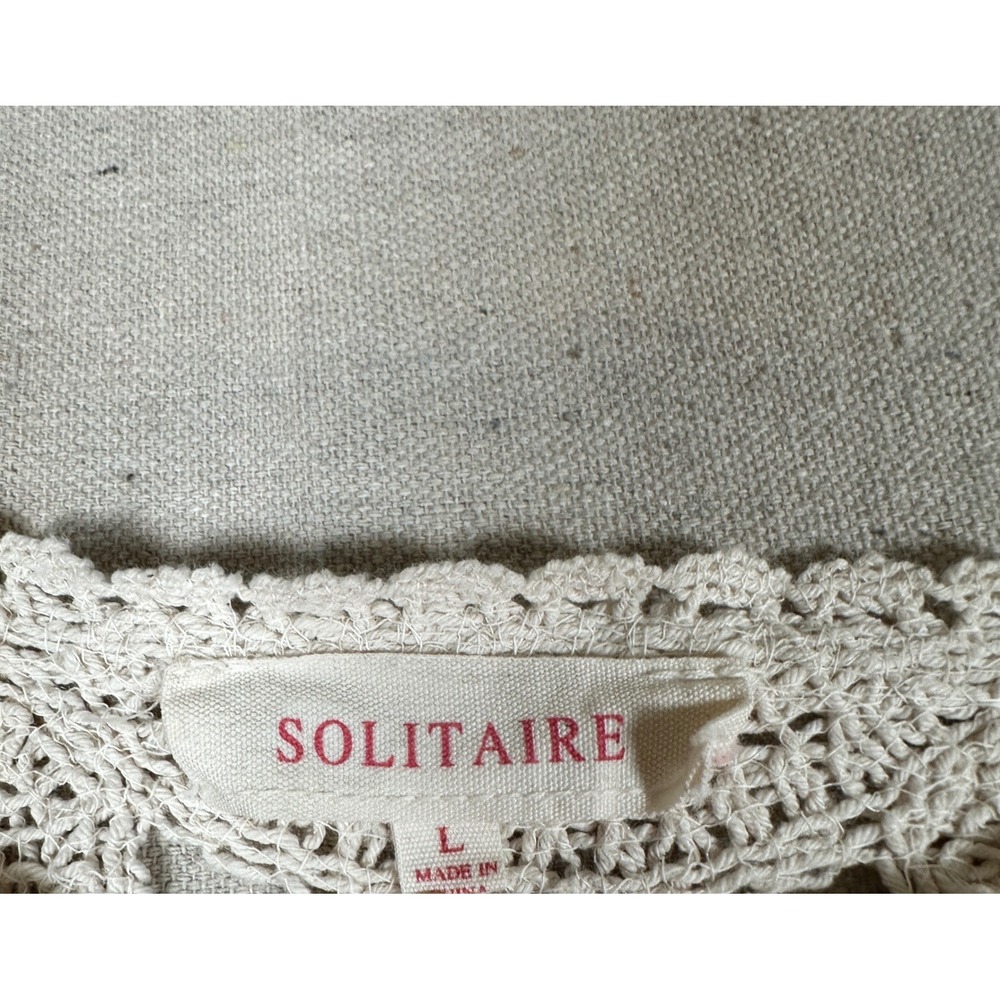 Solitaire Women Crochet Lace Peplum Top Cream Medallion 3/4 Sleeve Large Boho‎ - Picture 4 of 6